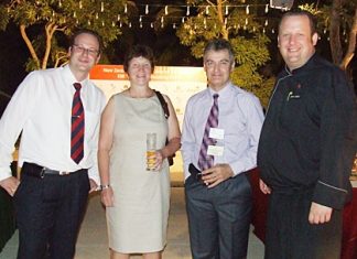 (L to R) Max Sieracki, resident manager of the Amari Orchid Pattaya; Nikki Cox, president of the New Zealand Thai Chamber of Commerce; Richard Prouse, Business Development Manager for the Sutlet Group; and Jens Heier, executive chef for the Amari Orchid Pattaya.