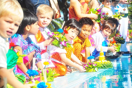 “Around noon, all guests were directed to the pool where krathongs were being floated.”