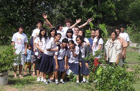 Regent’s students in the lime garden that is looked after and cared for by the young people from Baan Mai Kee Tun.