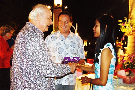 Dr. Olivier Meyer and Partner Suchitra arrive at the party.