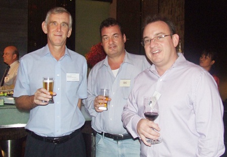 Talking finances can make you thirsty, (L to R) Jerry N. Stewart (financial consultant), Joe Barker-Bennett (MD JMBB Consulting Co. Ltd) and Mark Bowling (Senior Sales Manager Colliers International).