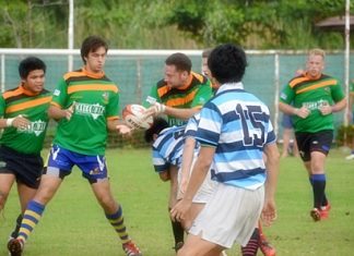 The Pattaya Panthers in action at the Oakwood International Rugby 10’s tournament in Bangkok.