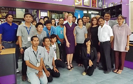 HE Kristie Kenney, U.S. Ambassador to Thailand is welcomed to the Pattaya Mail offices by nearly the entire team.