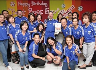 Staff of the Amari Watergate Bangkok organised a birthday celebration recently for GM Pierre Andre Pelletier (centre with the champion’s trophy) claiming him to be their “Best Boss Ever”. Long-time friends in Pattaya including the Pattaya Mail and Pattaya Blatt also wish you many happy returns.