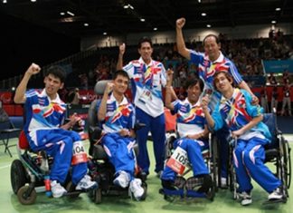 Thailand’s victorious gold medal winning 4-man boccia team.