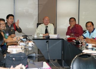 Pattaya officials, led by Deputy Mayor Wattana Chantanawaranon (center), begin planning for this year’s Songkran festivities.