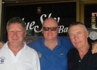 Winners pose outside The Blue Sky Bar.