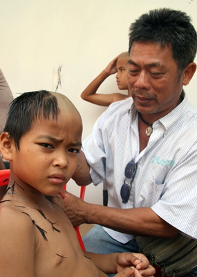 Not all the boys were happy having their head shaved.