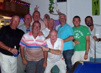 Bob Newell and his friends gather at Paradise Bar following the Birthday Bash golf on Saturday, March 30.