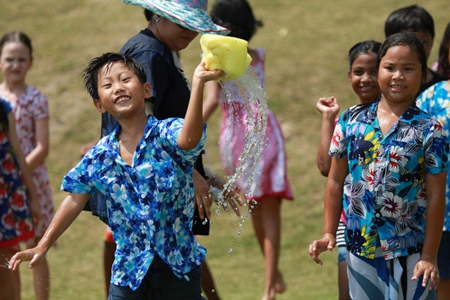 Ready, aim, fire! Primary students from Garden have fun at Songkran.