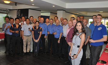 The Automotive Focus Group poses with Triumph Motorcycles’ staff after touring the manufacturing facility in Amata Nakorn.