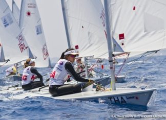 Thai champion Kamolwan Chanyim sails her Laser Radial during the ISAF Youth Worlds in Cyprus. (Photo/Icarus Sailing Media)