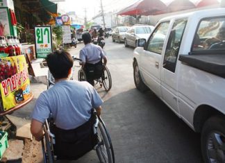 It can be quite dangerous for people in wheelchairs to get from the Redemptorist Center to Big C Extra.