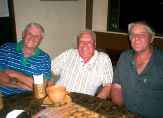 Geoff Hart (left), KPK voucher medal winner, with Reg and Peter in jovial mood.