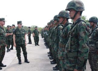 Capt. Wasant Sathornkij inspects the troops at the beginning of their training to take over airport security and coastal patrols in southern Thailand.