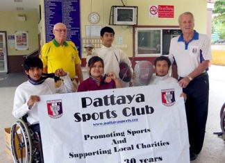 Pattaya Sports Club presents new fencing equipment to the Redemptorist Vocational School for People with Disabilities.