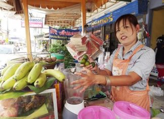 Somjai Pikulthong, a beverage and fruit juice vendor in Central Pattaya, says wholesale prices for fruit have gone up, some almost double.