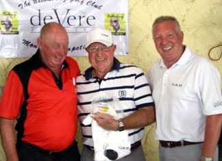 deVere monthly trophy winner John Aylott (center) with Bob Philp (left) and Brian Chapman.