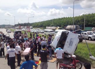 Police believe the driver may have fallen asleep while transporting Indian tourists from Suvarnabhumi International Airport to Rayong.