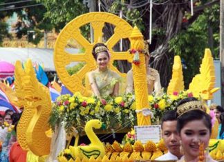 Buddhists across the Eastern Seaboard lit the way for monks heading into seclusion with candle parades to mark the start of Buddhist Lent. Shown here is the beautiful effort from Lerdpanya School in Sattahip, which won the candle-carving competition there for the fourth consecutive year.