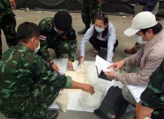 The samples were divided into three bags of white rice and four bags of jasmine rice, then checked to ensure the rice was the same batch pledged under the rice-pledging scheme.