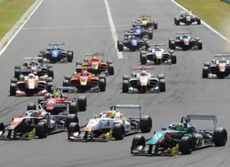 Thailand’s Sandy Stuvik (front left) challenges for the lead at the start of Race 2 during the Euroformula Open championship Round 4 at the Hungaroring Circuit in Hungary, Sunday, July 6.