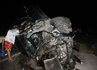 Speed kills - or in this case, maims, as the woman driving this car lost control when a tire burst.