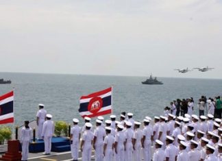 The Royal Thai Navy honored retiring officers, including Navy Commander-In-Chief Adm. Narong Pipatanasai - who is also retiring to become education minister in the Cabinet - with processions on land and sea.