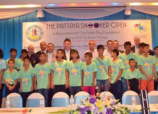 Organizers, players and benefactors gather for a group photo during the press conference announcing next year’s Pattaya Snooker Open at the Amari Orchid Resort & Tower to benefit the Father Ray Foundation.