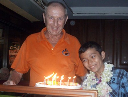 Birthday boy Colin Davis celebrates with son Paul.Birthday boy Colin Davis celebrates with son Paul.