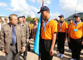 Education Minister Narong Pipatanasai walks among the pre-college students who are now going through a military-style “boot camp” to teach them discipline, morals and ethics.