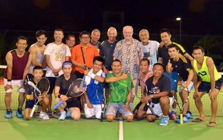 Tennis players and organizers pose for a group photo following the conclusion of the mini tennis tournament at Paradise Villas 1 in Pattaya on Thursday, November 13. The next event in the series will take place this weekend, Nov. 22-23 at Jomtien Condotel and Village.