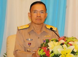 Rear Adm. Sucheep Whoungmaitree, academic dean for the Royal Thai Naval Academy, briefs officials about the newly upgraded Maritime Enforcement Coordinating Center.