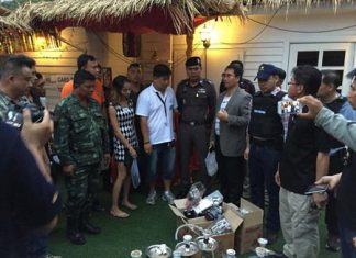 Police and local officials raided the Planet Earth Beach Club in Jomtien Beach after allegedly receiving complaints foreigners and Thai women were disturbing the neighbors.