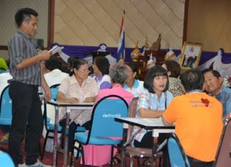 Leaders of Pattaya’s 42 communities gather at city hall to submit statistics and demographic information on families in their area.