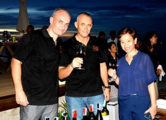 Mark L’abée, Wine Director & Sommelier, and Matthew Brennan, Managing Director of Top Drops Thailand Co., Ltd., chat with Vathanya Phatachai, the general manager of U Pattaya.