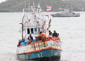 The Sinsuwannaree 3 is brought back into port under armed guard for leaving port without a Vessel Monitoring System.