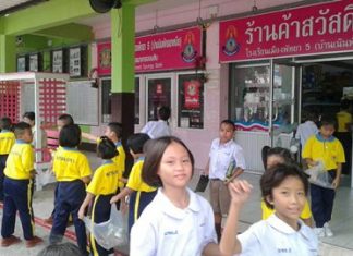 Students collect garbage to exchange for snacks as a part of their learning to show more concern for the environment by recycling.