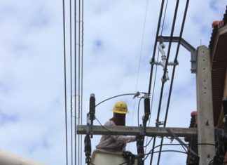 Workers install cover guards to prevent power outages and expensive transformer shorts.