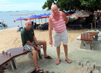 A sinkhole recently appeared along the Pattaya beach promenade.