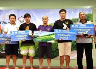 Flight winners and runners-up pose for a photo at the Chang Club Championship 2015 held at Pattana Golf Club & Resort on July 28.