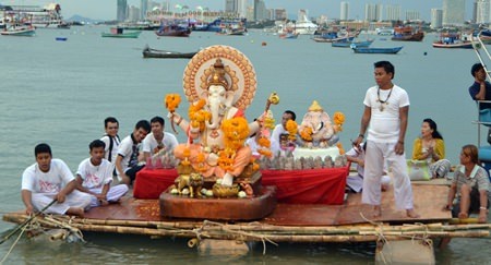 At last year’s event, worshipper prepare to immerse Ganesha images made of Plaster of Paris into the sea, symbolizing a ritual send-off of the Lord in his journey towards his abode in Kailash while taking away with him the misfortunes of his devotees.