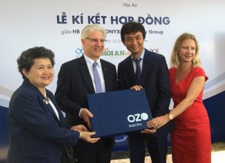 (From left) Nijaporn Charanachitta, Director & Senior Executive Vice President, Italian-Thai Development Public Co. Ltd; Peter Henley, CEO, ONYX Hospitality Group; Trinh Thanh Huy, Chairman, HB Group; and Olga Safronova, Investment Director, HB Group, pose for a photo during the press event on Oct. 9, 2015.