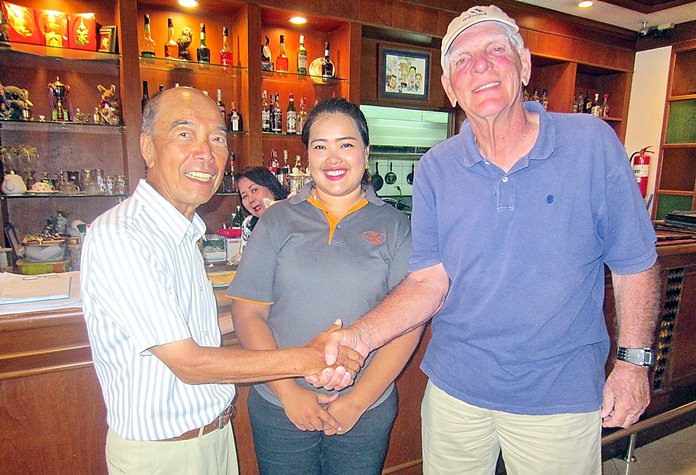 Mashi Kaneta (left) and George King (right) with one of BJ Holiday Lodge’s finest.