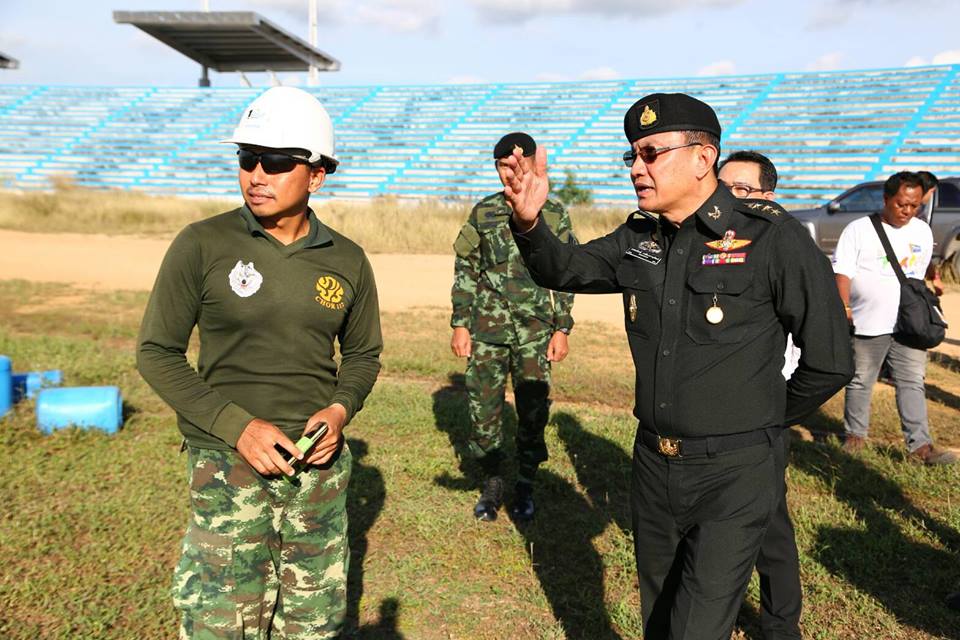 Col. Popanan Leuangphanuwat, Deputy Commander of the 14th Military Circle and members of Pattaya Council paid a visit to inspect the half finished 20,000 seated football stadium on Soi Chaiyapruek 2.