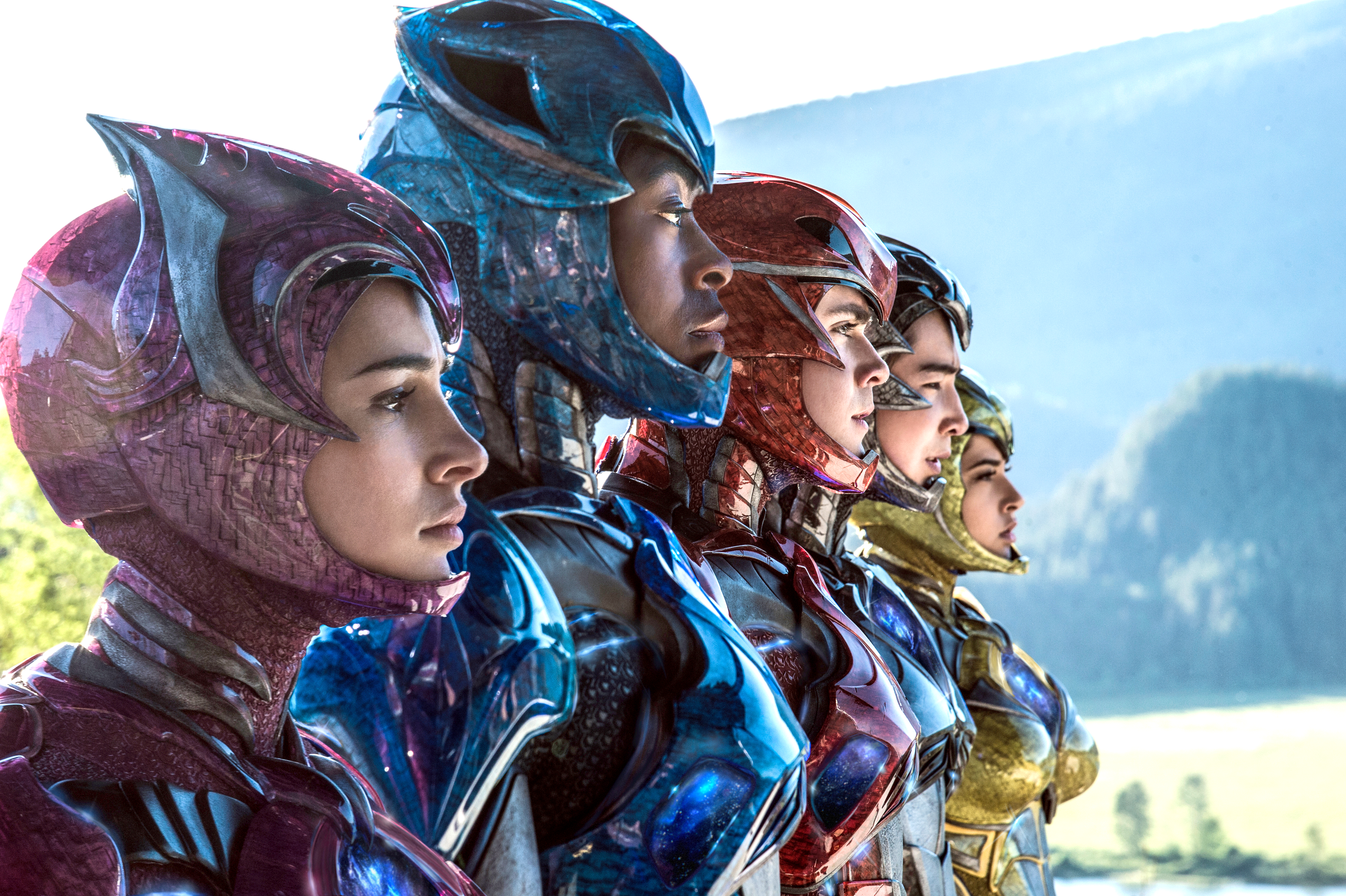 From left: Naomi Scott, RJ Cyler, Dacre Montgomery, Ludi Lin and Becky G are shown in a scene from "Power Rangers." (Kimberly French/Lionsgate via AP)