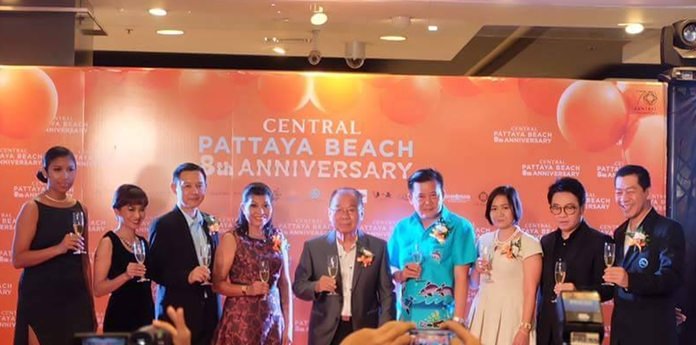 Local store and government officials gather to celebrate Central Festival Pattaya Beach’s eight years in Pattaya.