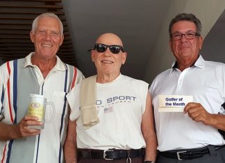 Gordon Clegg (left) and John Pierrel (right) with Bill Jones of BJ’s Holiday Lodge.