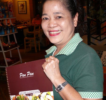 Khun Kamala with the photographic menu