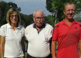 Carole Kubicki (left) and Kenneth Madsen (right) with Dave ‘The Admiral’ Richardson.